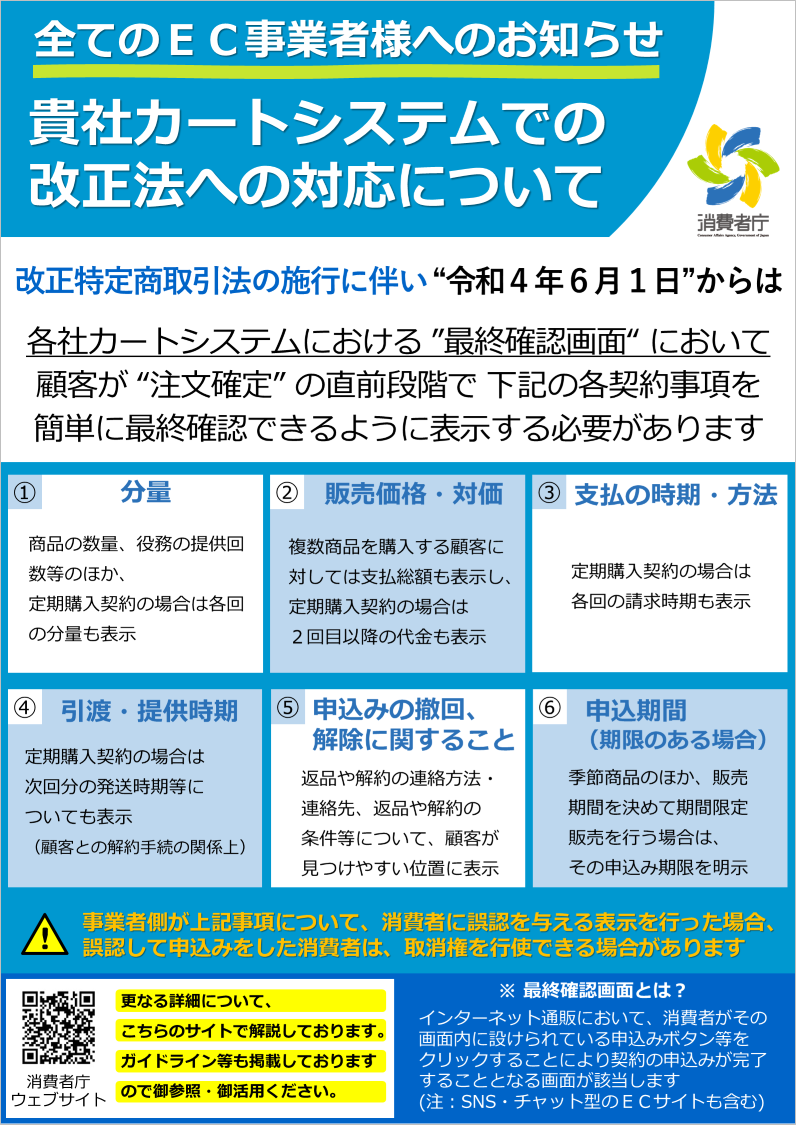 （事業者向け）貴社カートシステムでの改正法への対応について